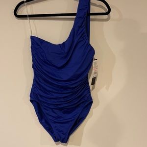 La Blanca Royal Blue One Shoulder Swimsuit New 10
